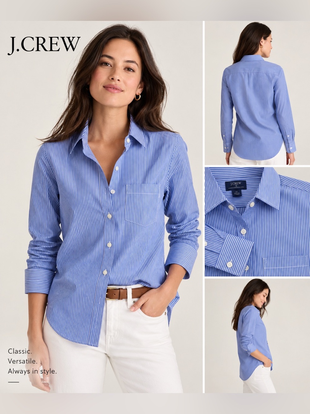 J. Crew Women's Blue and White Pinstripe Dress Shirt